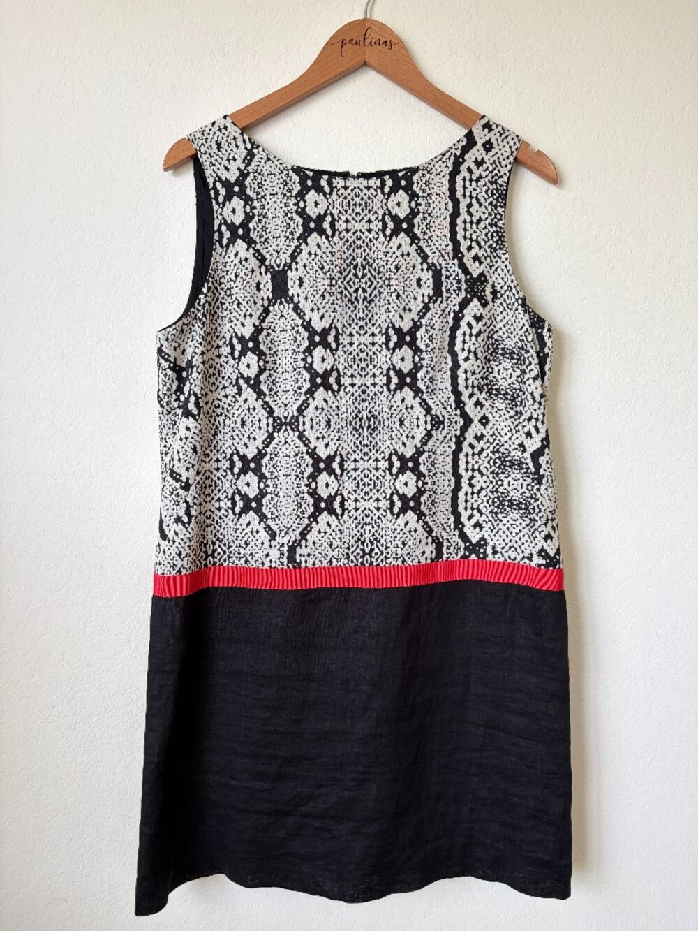 LOFT Ann Taylor Dress Womens 12 Snake Print Shift Black White Sleeveless Linen